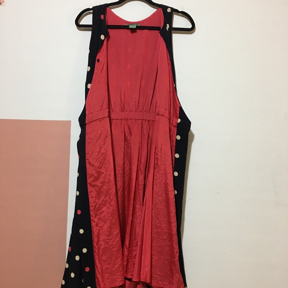 Anthropologie Black Polka Dot Midi Dress with Red Accents - Picture 13 of 16